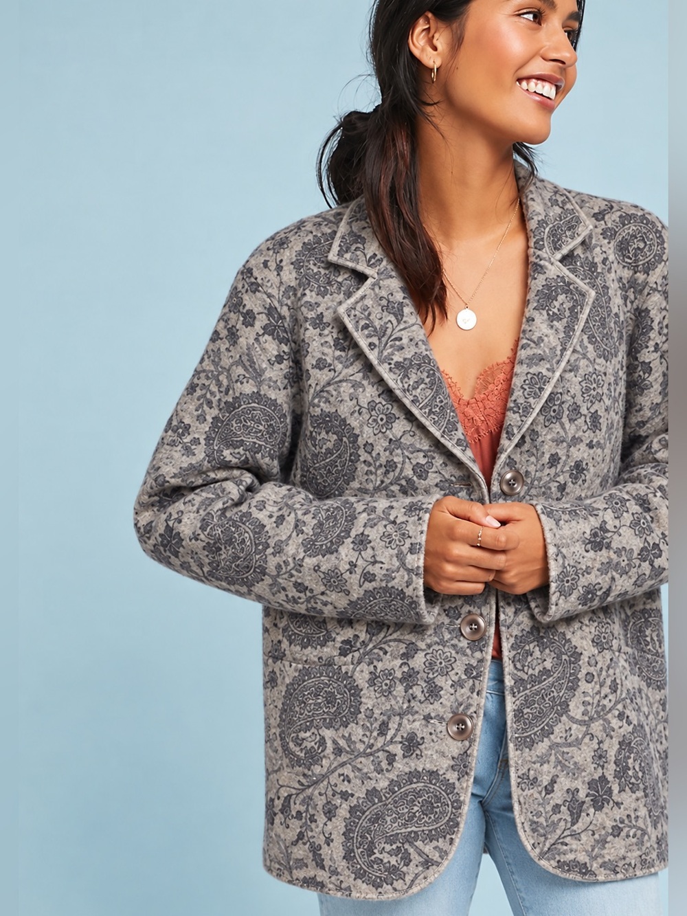 TWEEDS 100% Wool Paisley Blazer Jacket Gray Oversized Old Money Size X Autumn